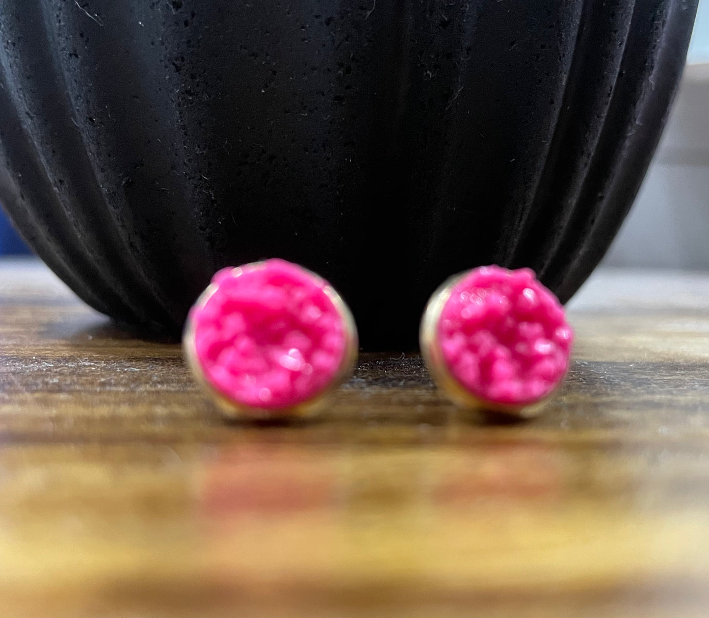 Hot Pinky Druzy Stud Earring