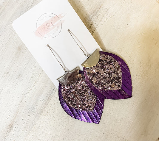 Purple Metallic Shield Leather Earring