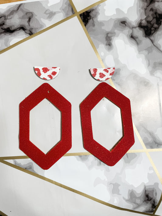Crimson Geo Leather Earrings