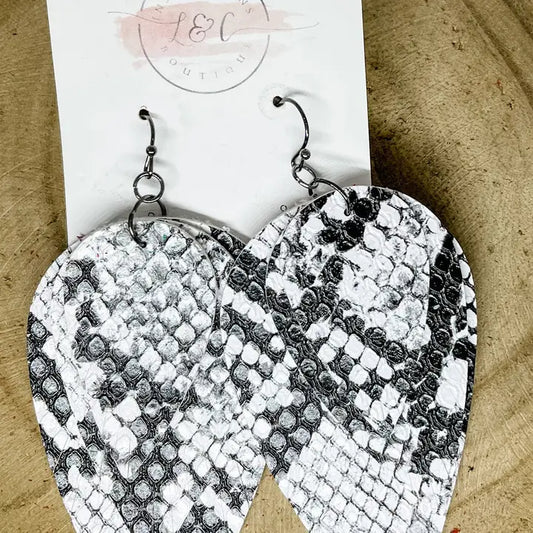 Black and White Python Petal Earrings