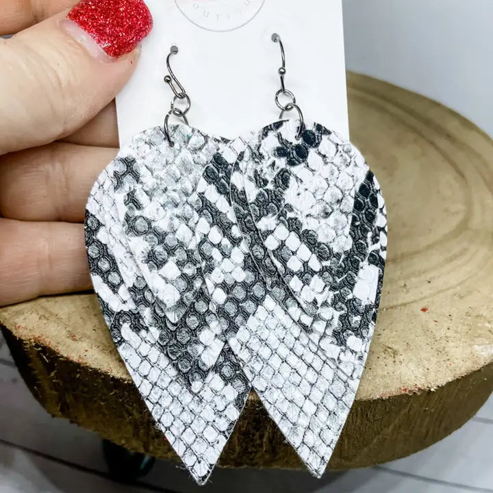 Black and White Python Petal Earrings