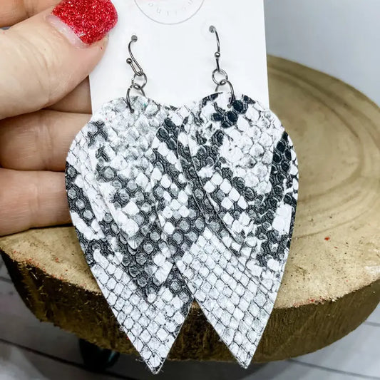 Black and White Python Petal Earrings