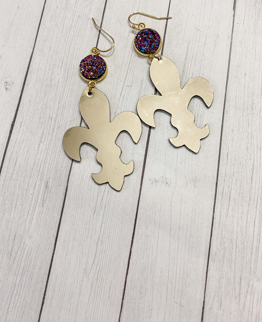 Metallic Fleur De Le Earring