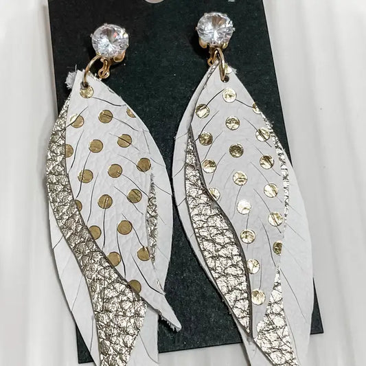 Golden Polka Dot Feathers Earrings