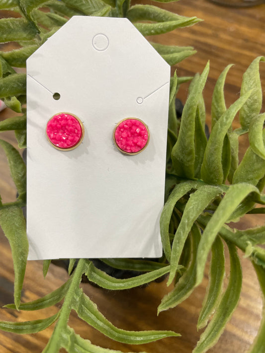 Hot Pinky Druzy Stud Earring