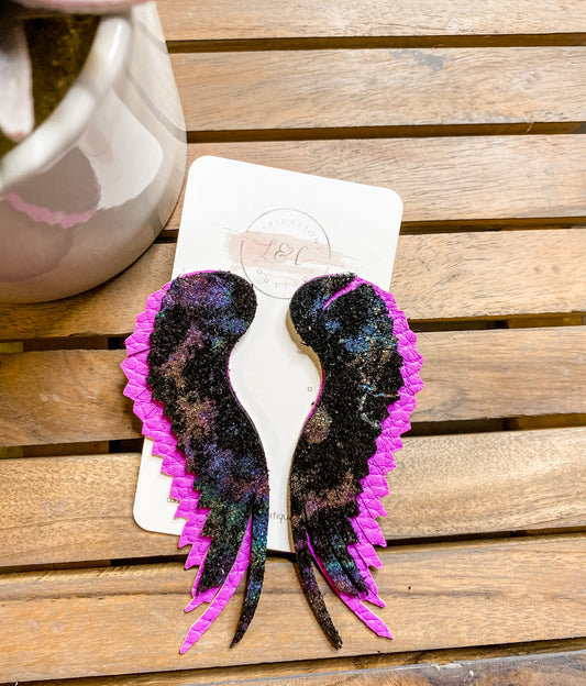 Midnight Snake Skin Angel Wings Leather Earrings