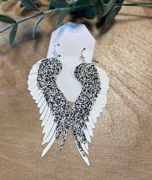 Salt and Pepper Angel Wing Earrings