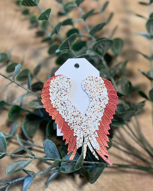 Coral and White Angel Wing Earrings