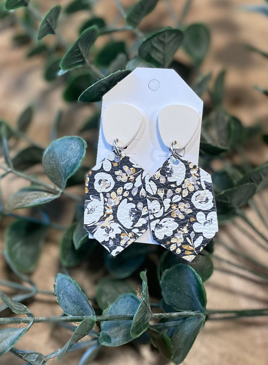 Ink and Ivory Diamond Leather Earrings